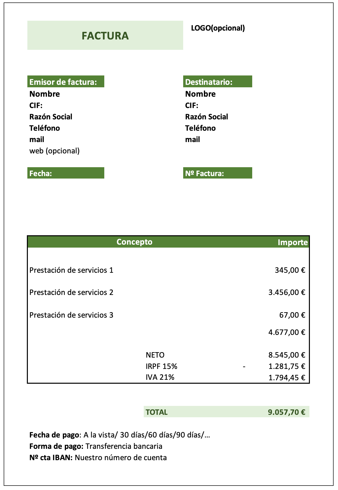 Modelo factura de prestación de servicios. Cómo hacer una factura