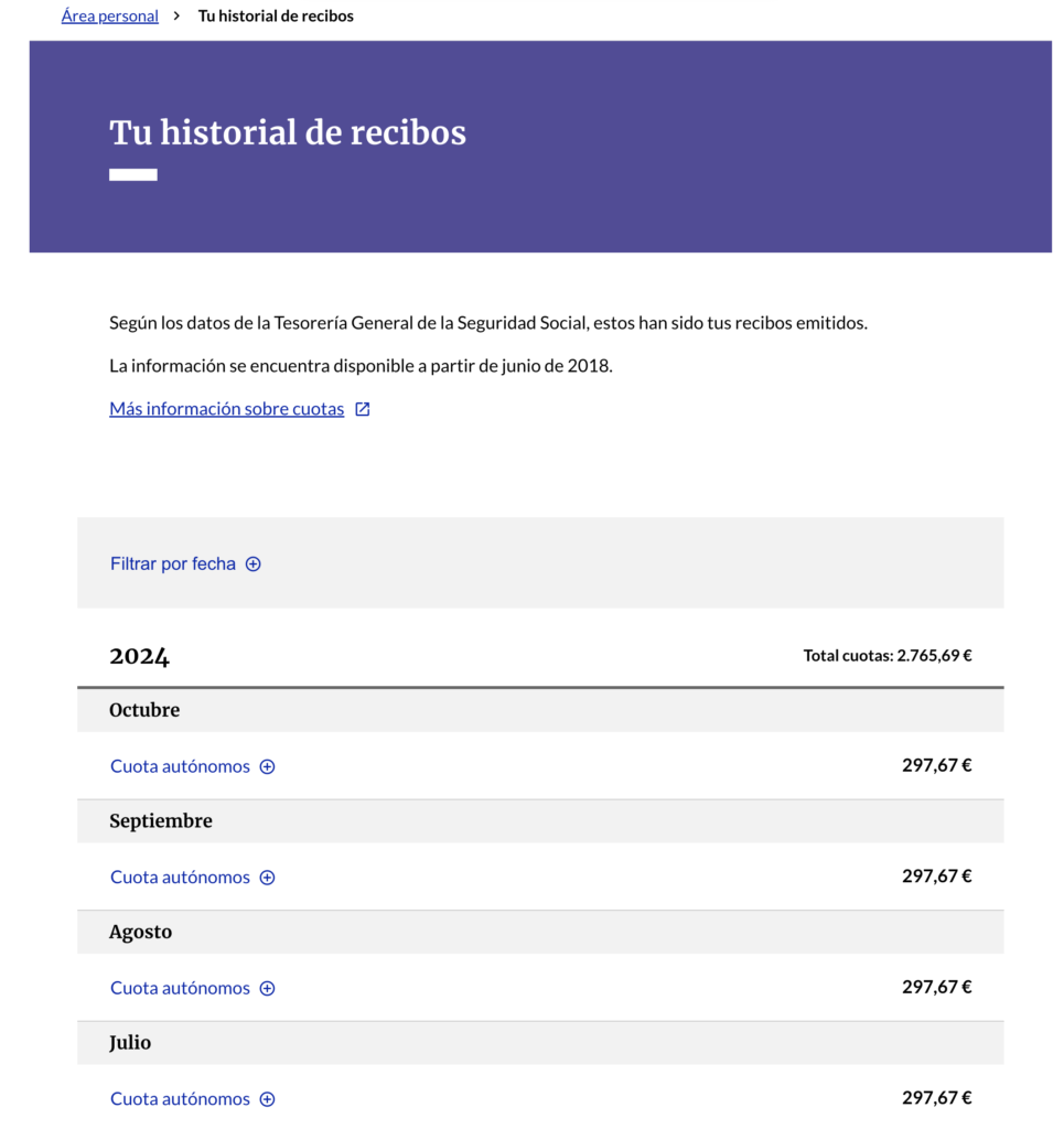 Historial de recibos autónomo