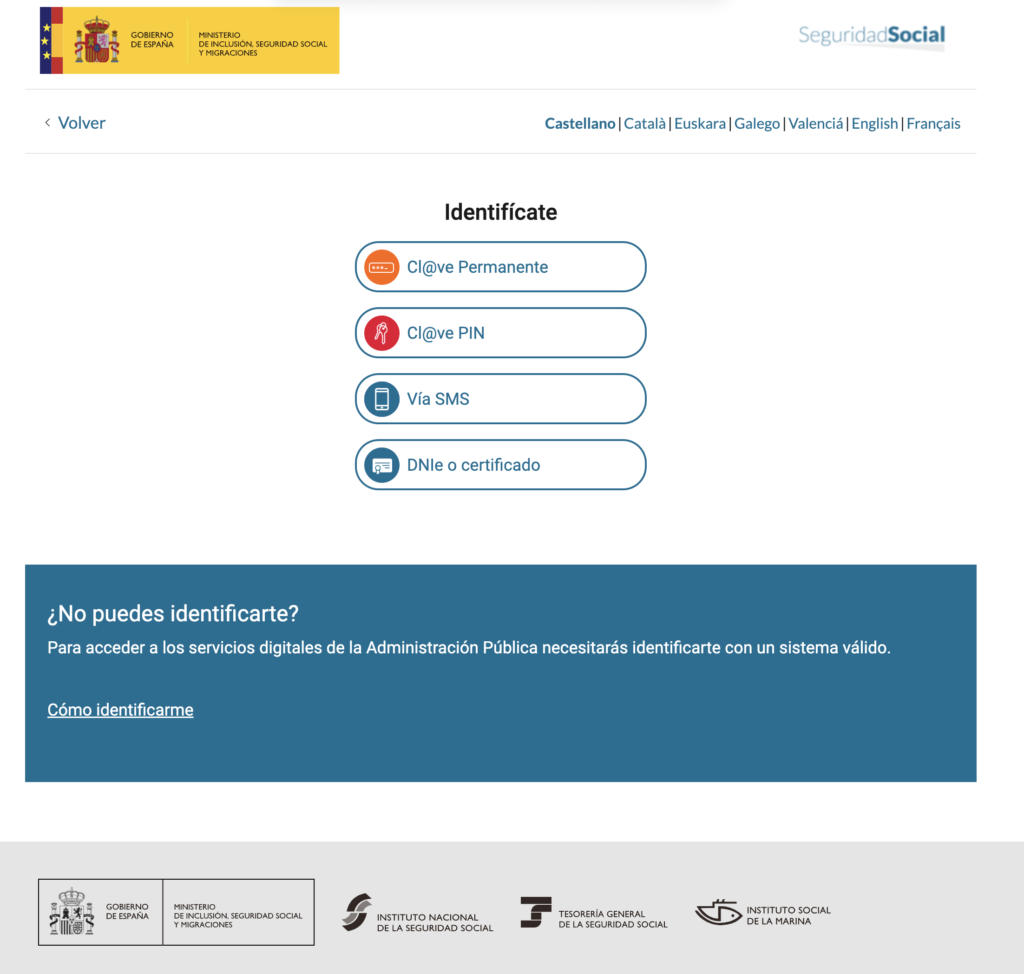 Identificación con clave o DNI electrónico