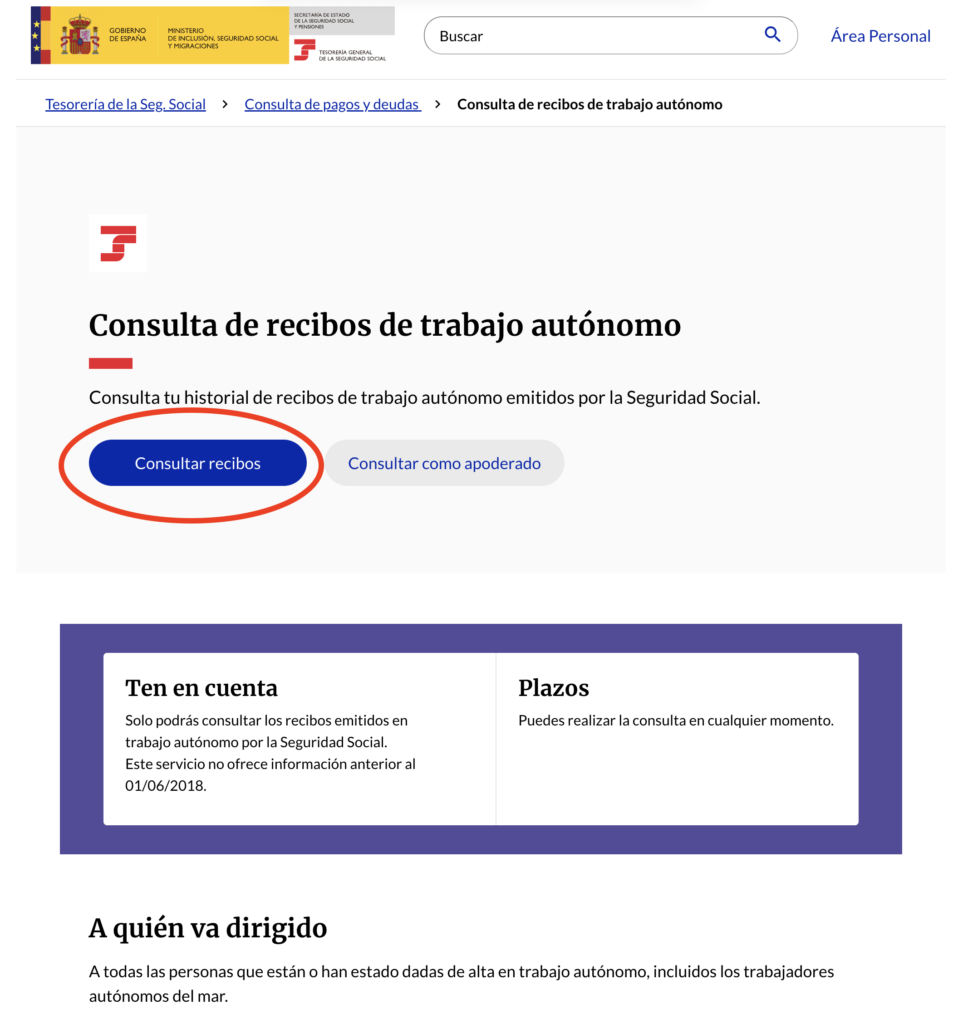 consulta de recibos autónomo
